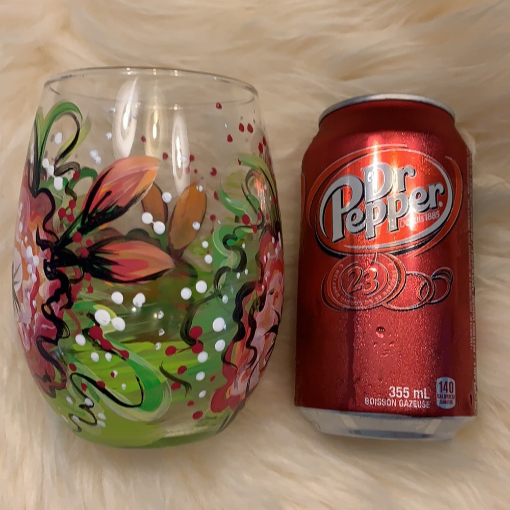Stemless wine glass hand painted